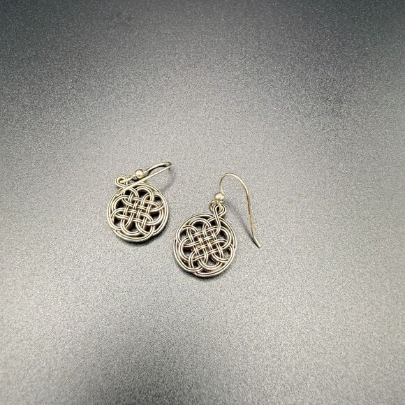 Silver Color Celtic Knot Dangle Earrings Openwork Wire Wrapped Circle - Picture 2 of 3